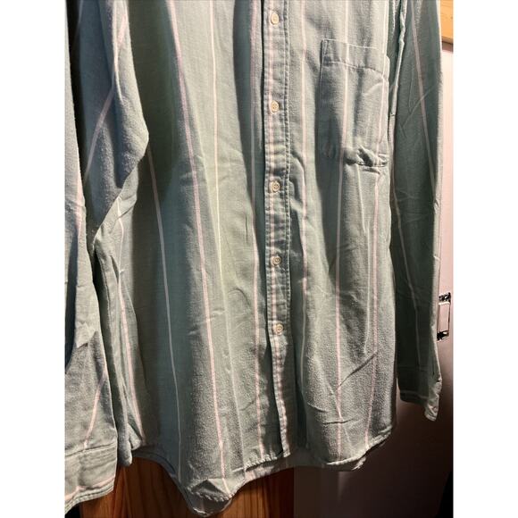 Kenny Rogers Vintage Mens XLT Green Striped Long Sleeve Button Down Cotton Shirt - Picture 6 of 11